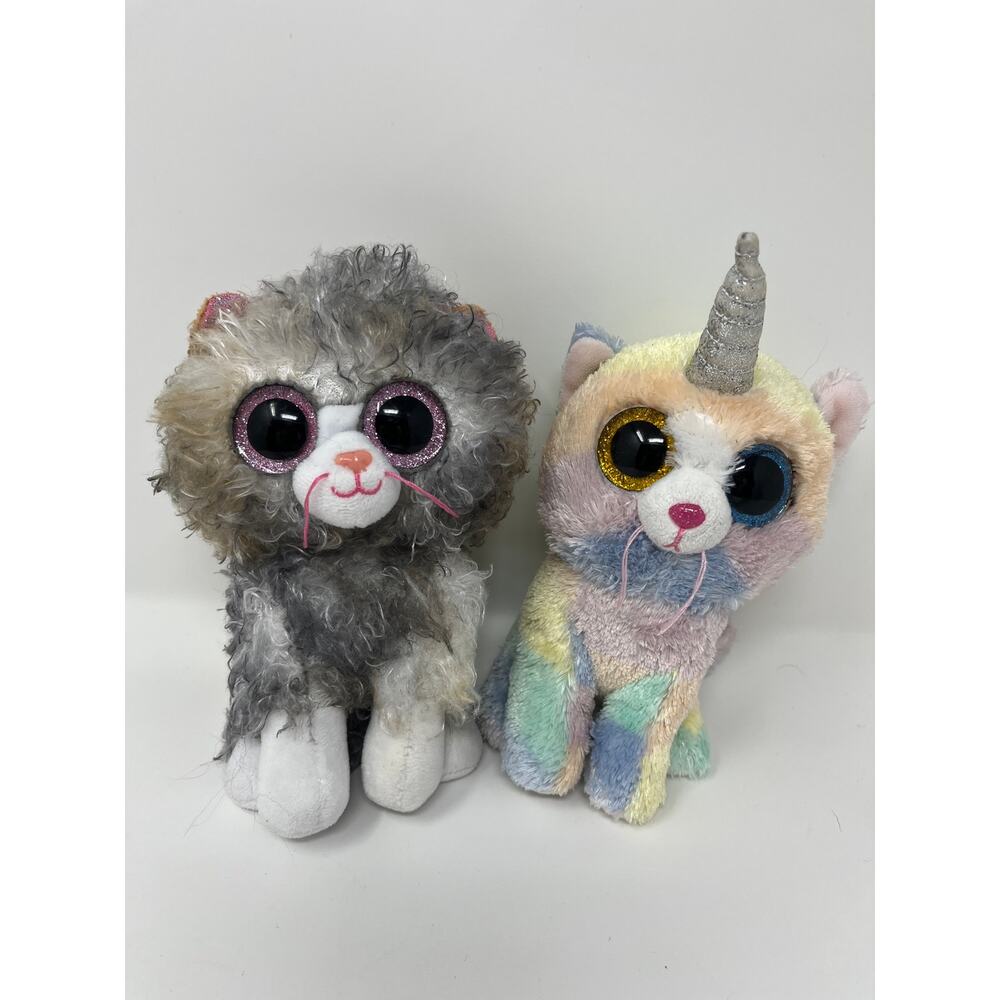 Ty Beanie Boos Cat Plush Lot Scrappy Gray Cat Heather Pastel Caticorn 6"